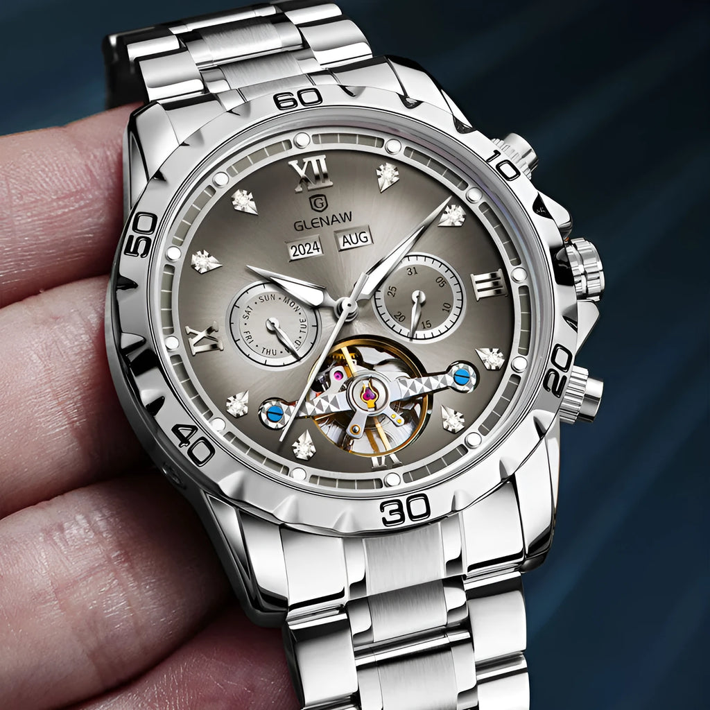 Men's automatic mechanical watch with a stainless steel strap and metal case in a selection of colour dials.