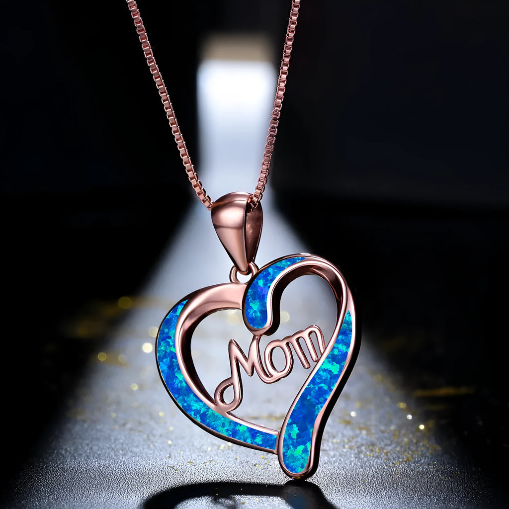 Love-shaped MOM letter pendant necklace in Rose Gold alloy electroplated finish for women