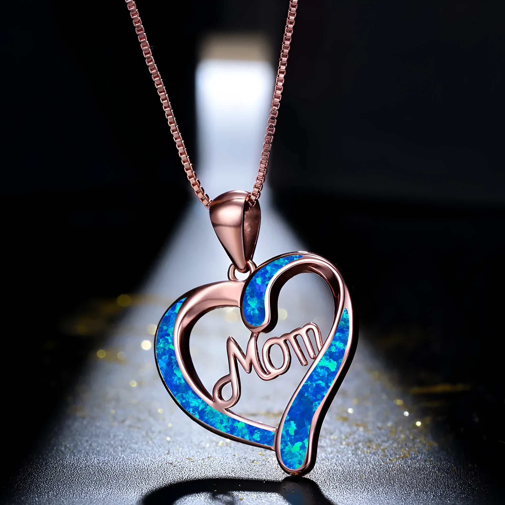 Love-shaped MOM letter pendant necklace in Rose Gold alloy electroplated finish for women