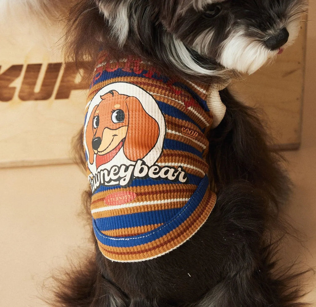 Tony Bear dog clothes striped polo shirt in cotton, blue colour, size L, on a white background
