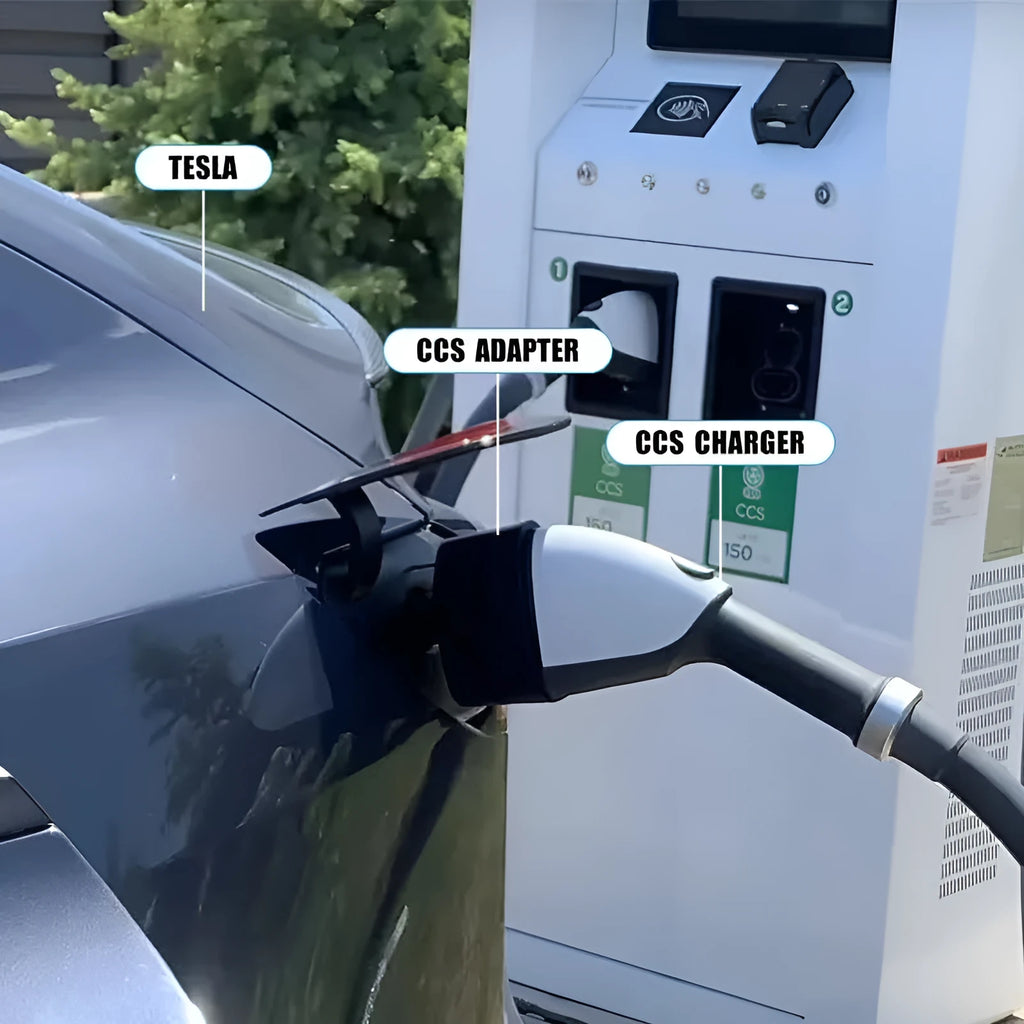 American Standard Tesla charging plug conversion in black with dustproof cover and silver-plated pins, 195x96x67mm