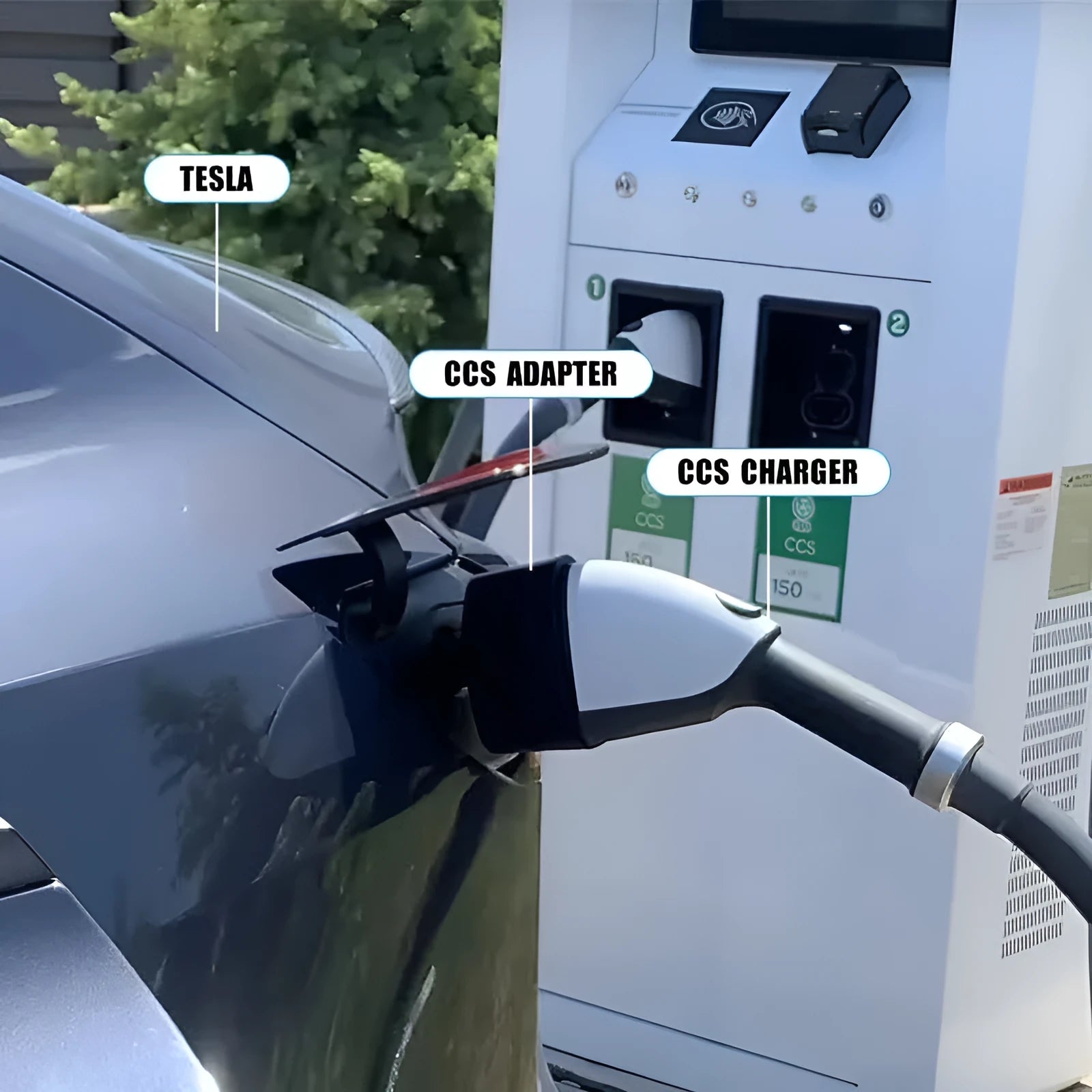 American Standard Tesla charging plug conversion in black with dustproof cover and silver-plated pins, 195x96x67mm