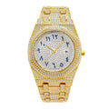 European hip hop full diamond Arabic scale quartz men's watch with gold plated strap and mineral glass mirror