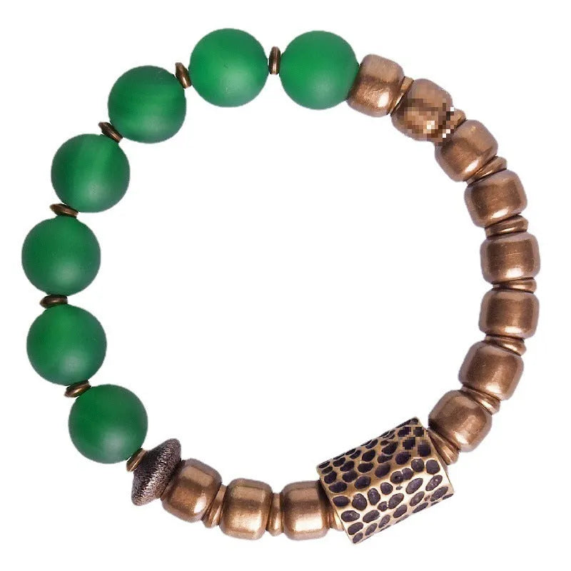 Retro ethnic couples bracelet made from natural green agate or red agate stone beads with men's and women's sizing