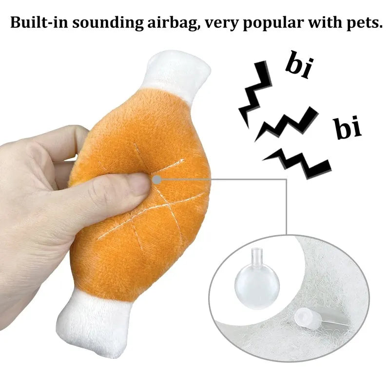 Plush chicken leg dog chew toy with squeaker, soft fabric and PP cotton, for small and medium dogs