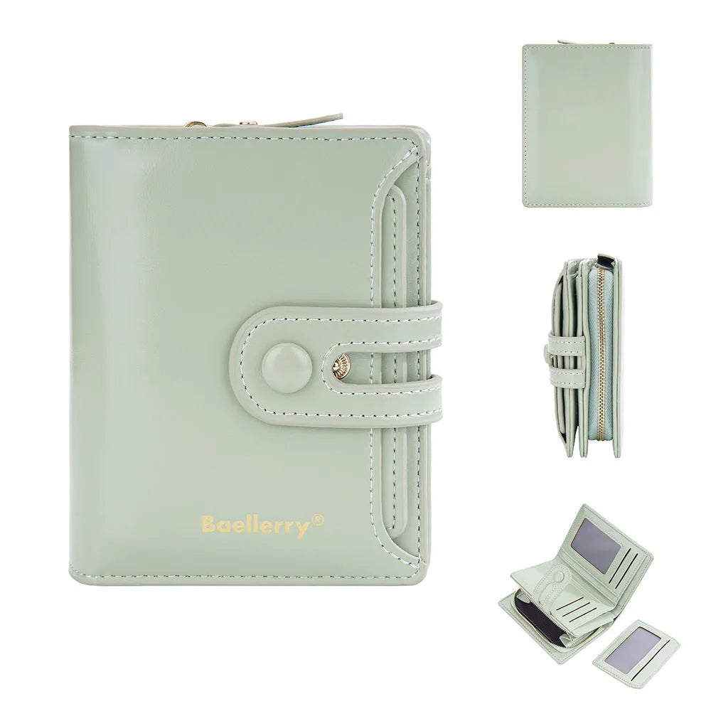 PU leather women's card holder wallet shown in multiple available colours