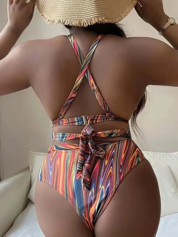 Women's floral high waist bikini swimsuit in plus sizes