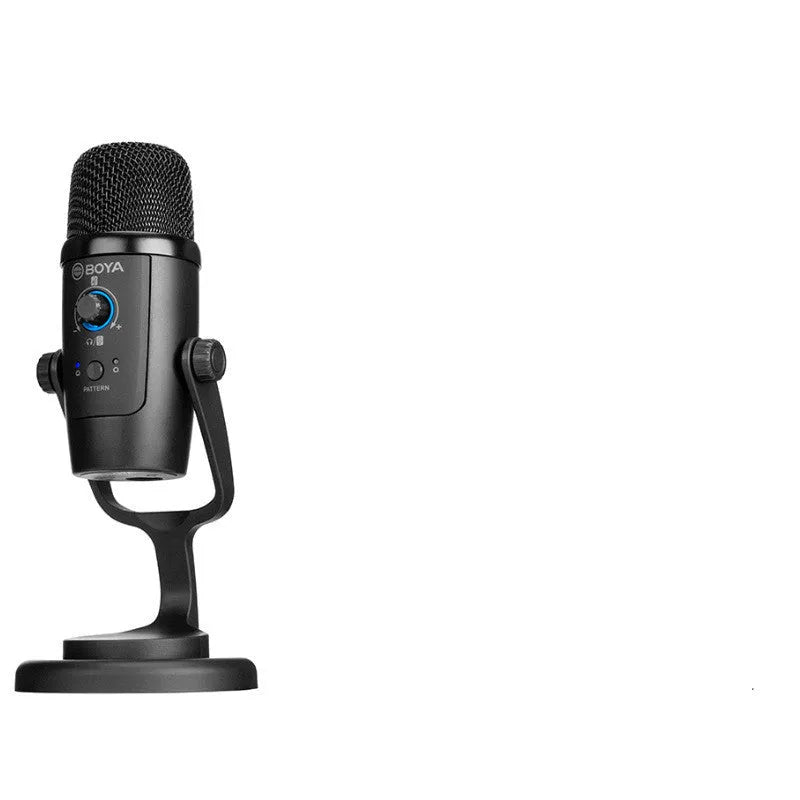 Boya BY-PM500 black USB microphone with built-in sound card, cardioid/omnidirectional patterns, Type-C interface