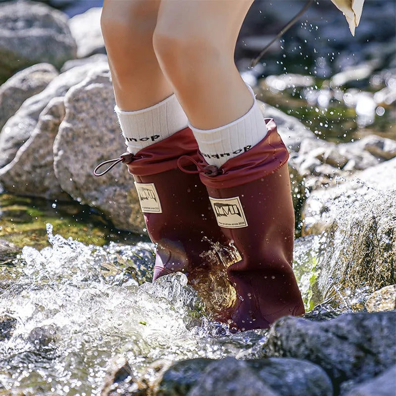Couple platform high tube waterproof rain boots in solid colours with non-slip soles