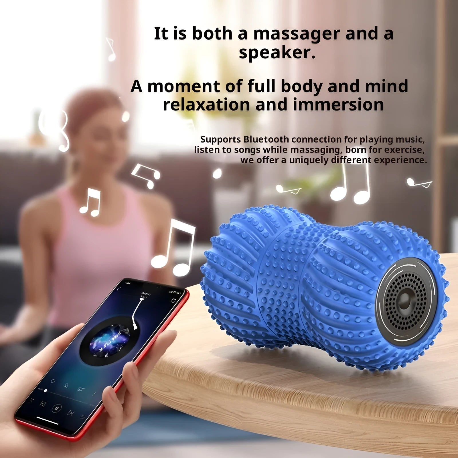 Electric peanut yoga ball roller massage instrument with Bluetooth music in blue colour, USB rechargeable