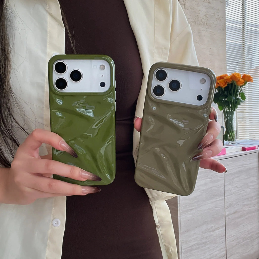 Three-dimensional pleated pattern TPU phone case in QF pleated green for iPhone 15 Pro
