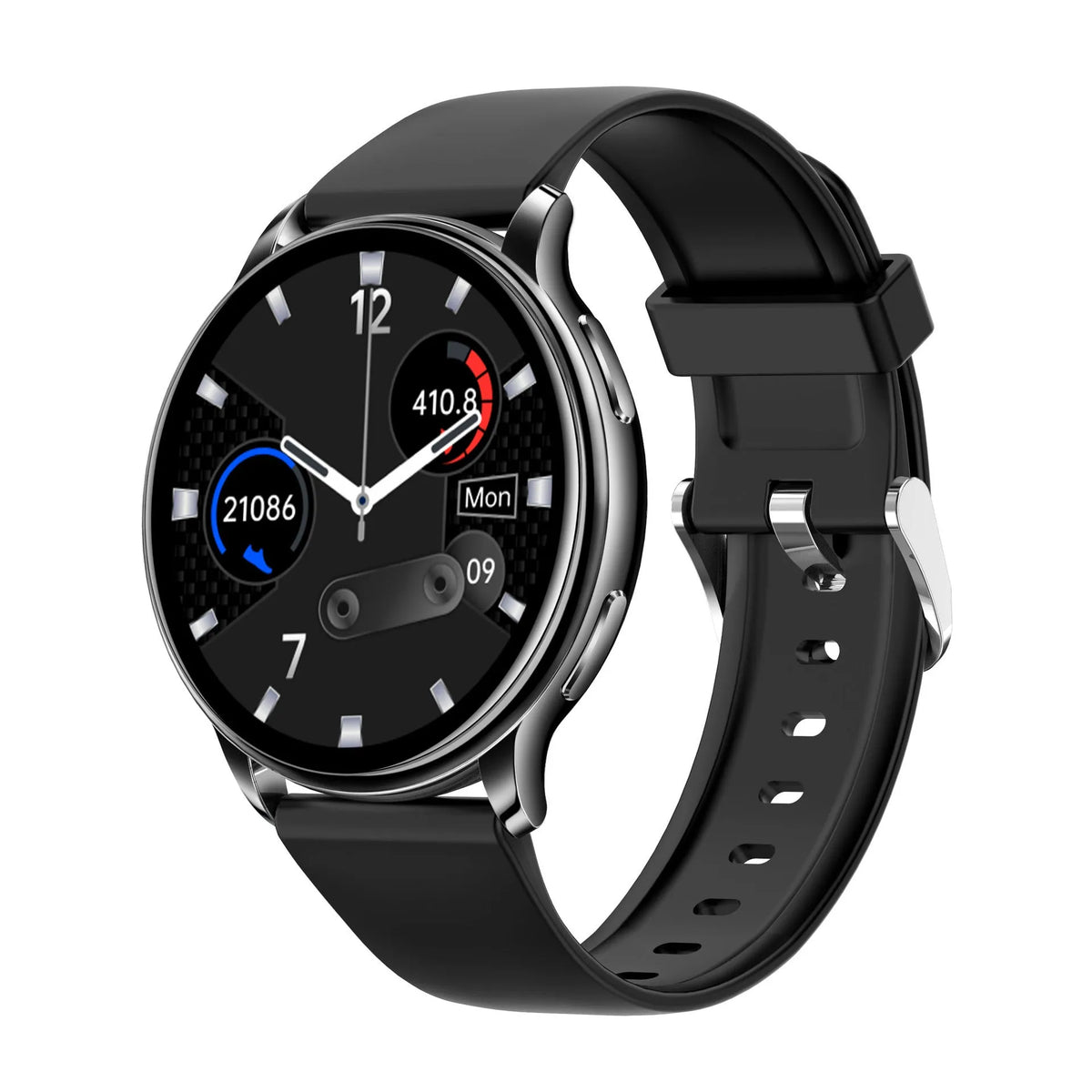 Smart watch with health monitoring displaying heart rate on TFT screen, colour option shown