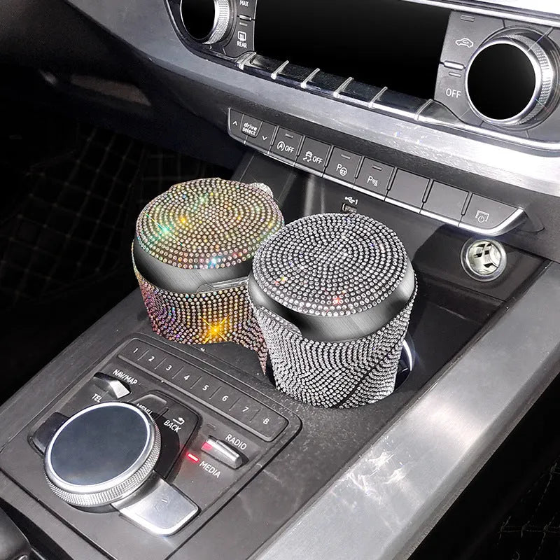 Creative diamond car ashtray in plastic with multiple colour options, 13x8.5x8.5cm, for in-car use