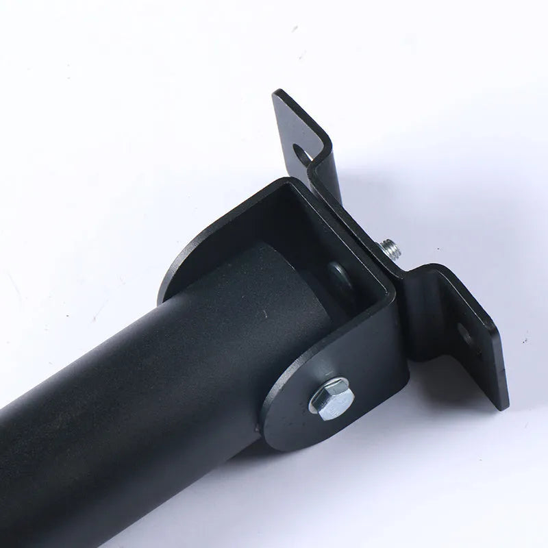 Wall-mounted steel pipe rack holding 25 barbell rods or cannon stand tubes