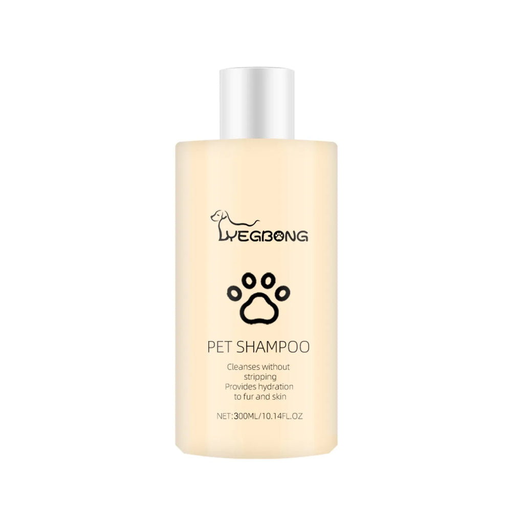 Bottle of mild pet shampoo for dogs and cats in 100ml and 300ml sizes