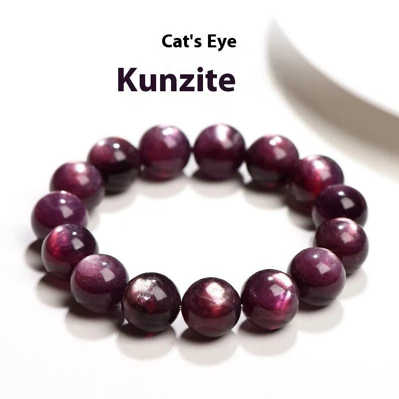 Purple lepidolite crystal bracelet with round polished beads showing selectable size options.