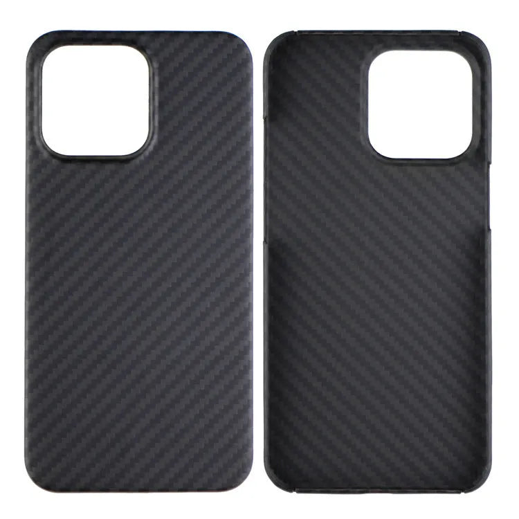 Slim Kevlar fibre iPhone back case with stripe detail and textured black finish.
