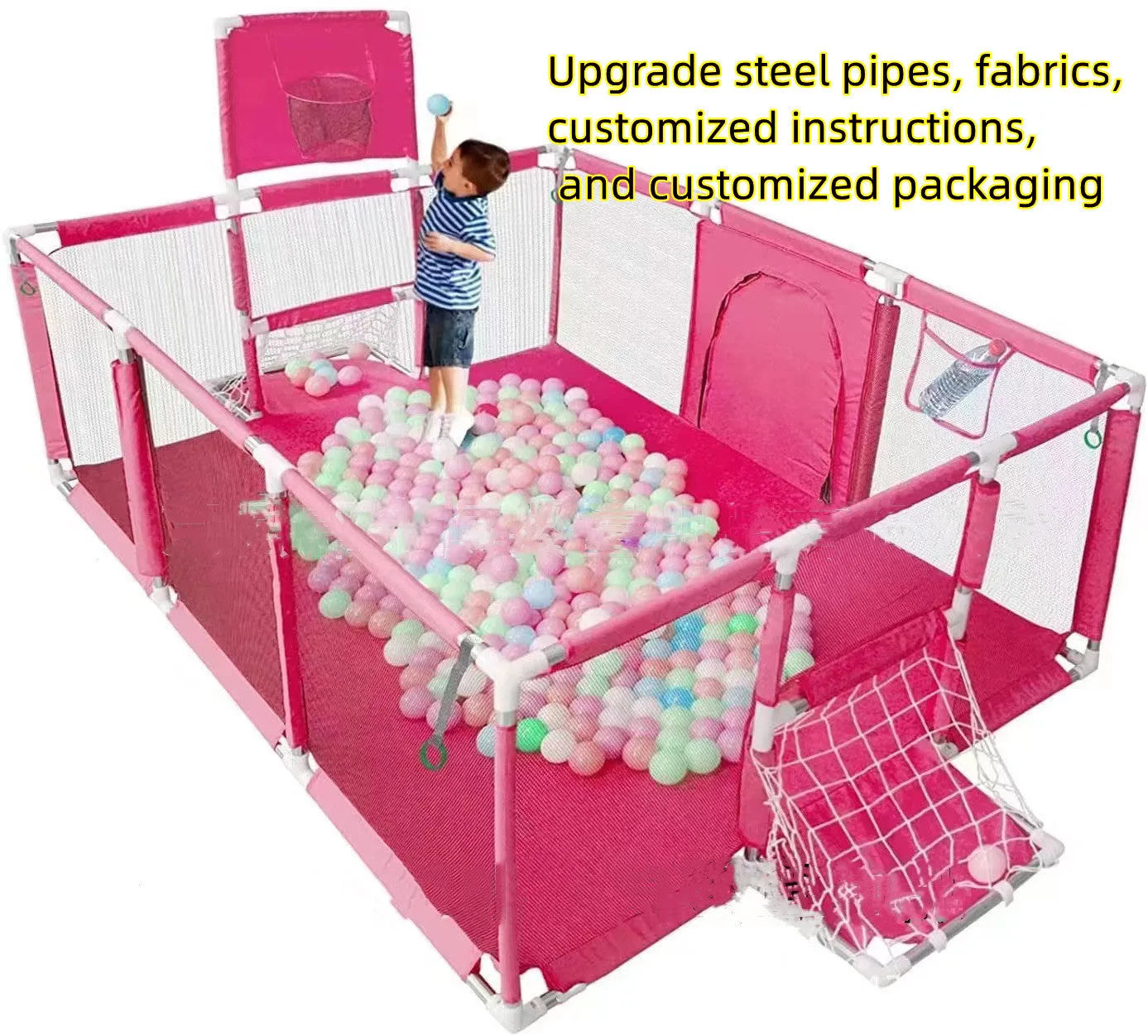 Stainless steel frame children's playpen tent with Oxford cloth enclosure in blue colour