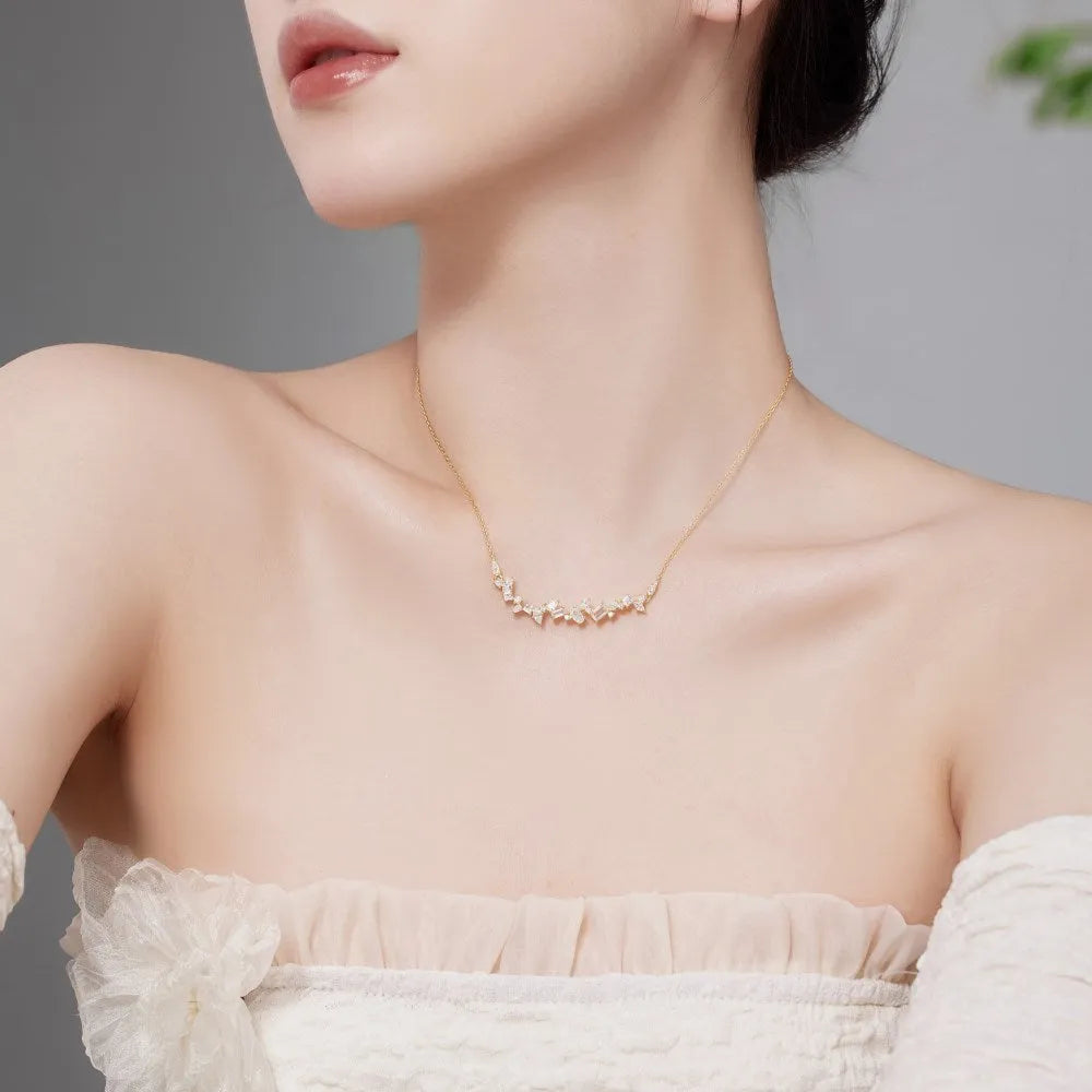 925 sterling silver geometric pendant necklace with zircon inlay on O-ring chain, electroplated finish, women's affordable luxury style
