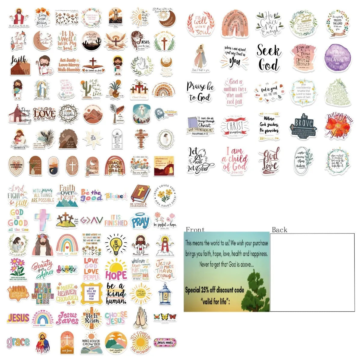 50-piece pack of assorted printed graffiti design vinyl stickers on backing paper.