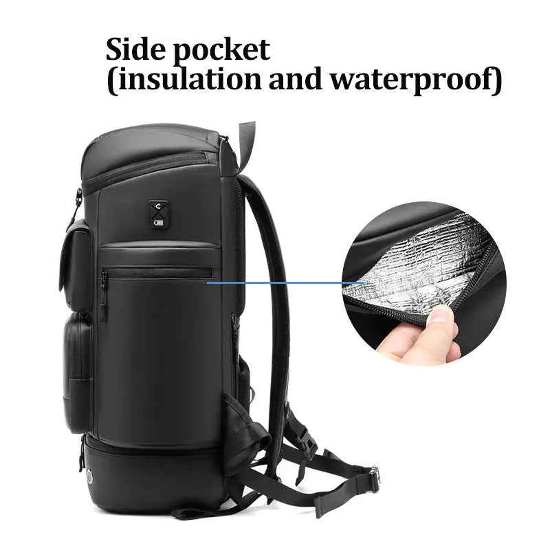Men's large capacity waterproof travel shoulder bag in black Niujin textile, 55cm x 31cm x 20cm