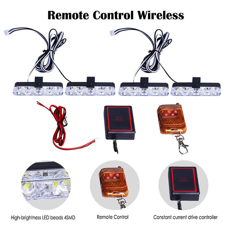 Black car mounted LED warning light with wireless remote control unit