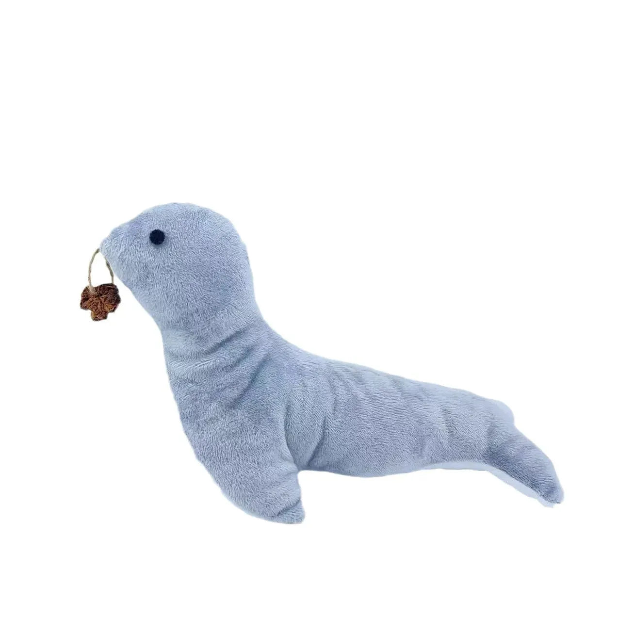 Blue sea lion plush cat toy with bell and catnip insert