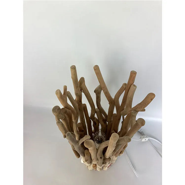 Driftwood table lamp, wood colour, 24.5x24.5x41cm, Chinese style ornament form for home use