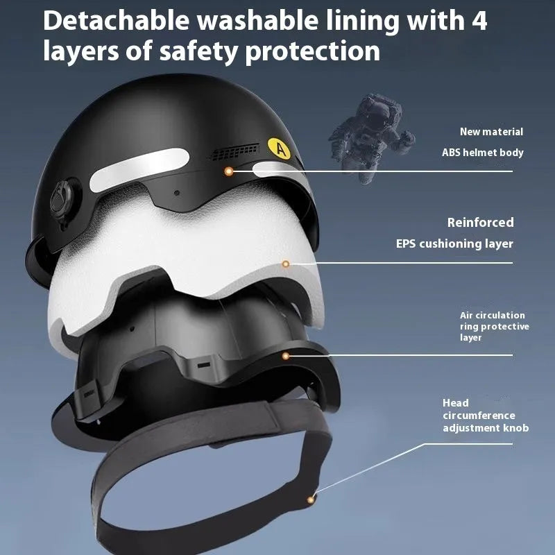 3C certified polypropylene electric motorcycle helmet shown in available colours including light pink and mocha.