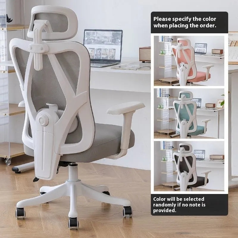 Ergonomic mesh gaming chair with black frame, black net back, 4D armrests, and footrest