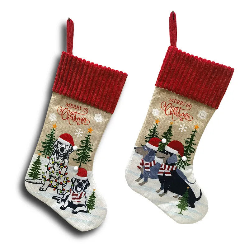 Cloth Christmas tree hanging bag pendant for pets in pastoral or American style, measuring 46cm by 28cm.
