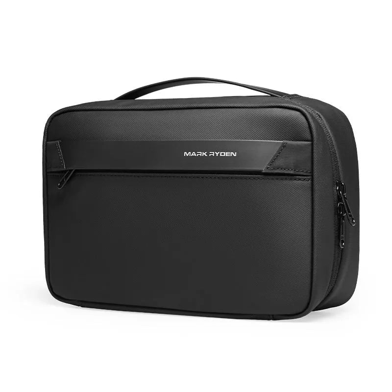Oxford cloth toiletries storage bag with wet dry separation compartments in black, grey, or green.