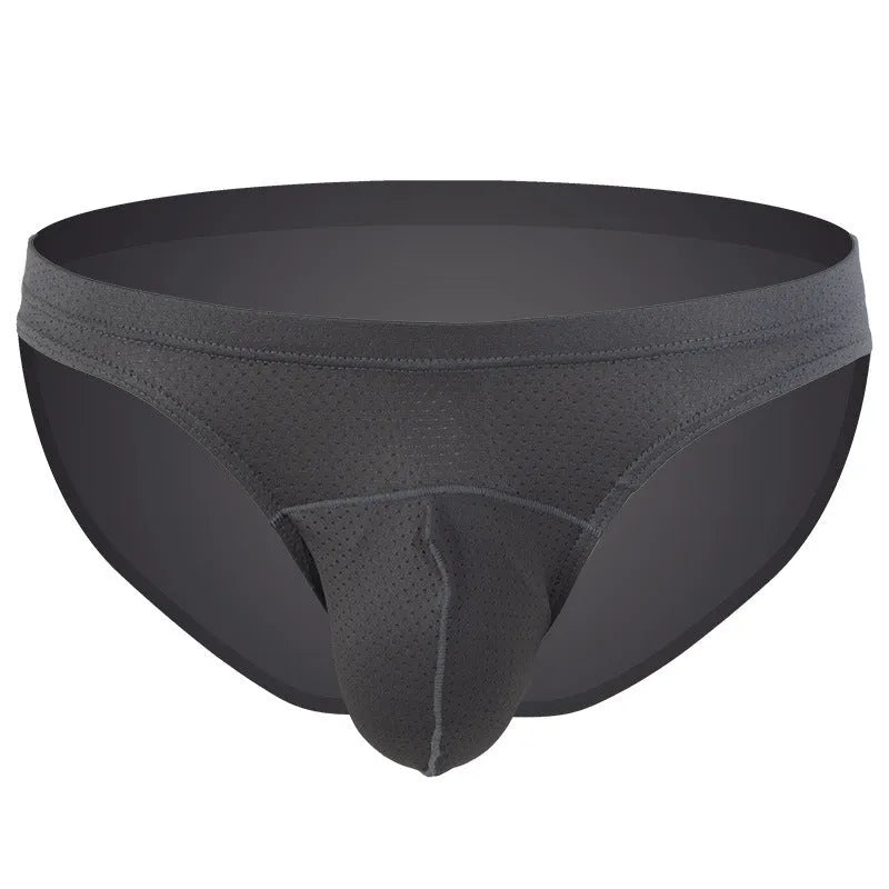 Men's loose transparent nylon underwear in various colours on a size chart.