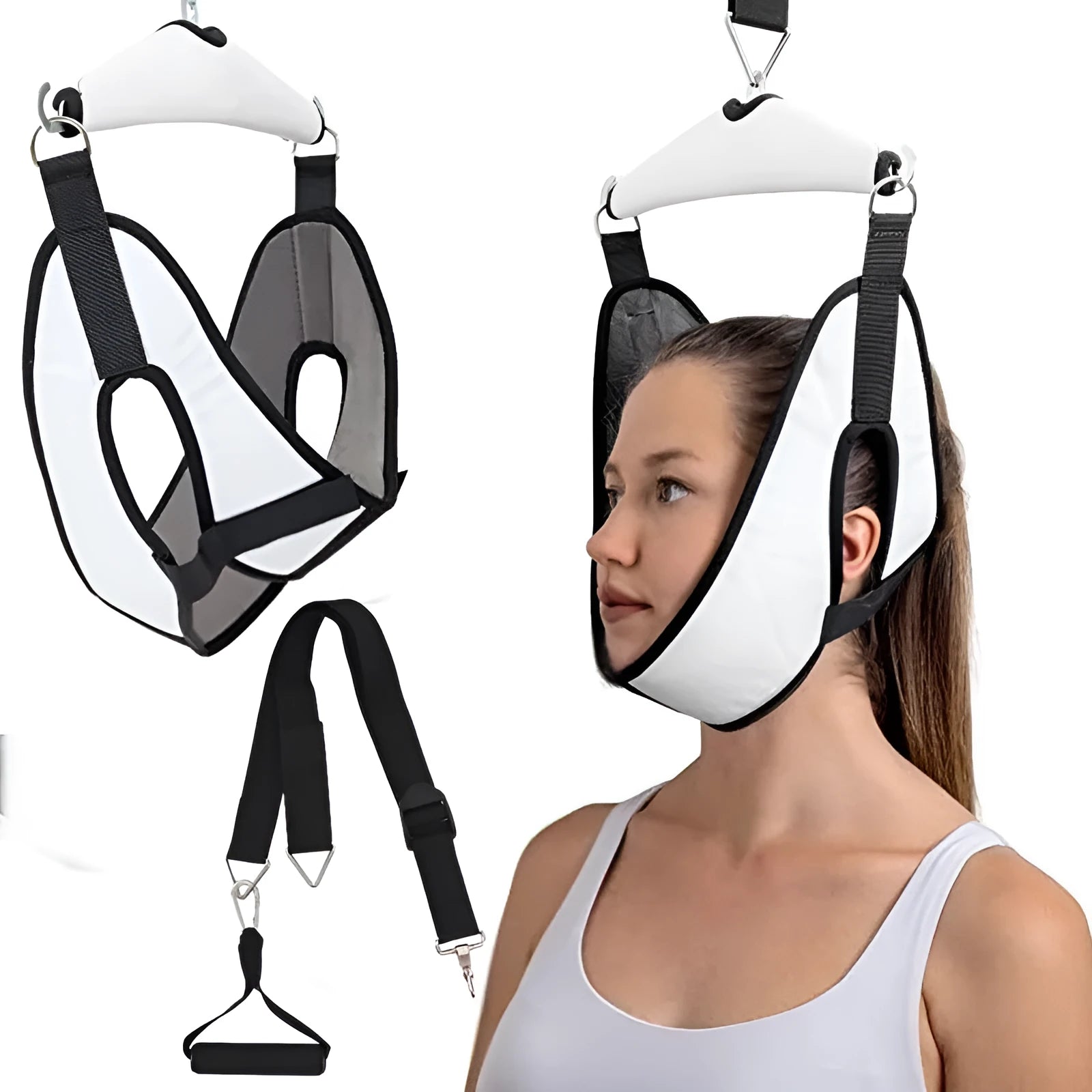 Household neck hanging neck stretching holder in cloth material black and white for home health massage