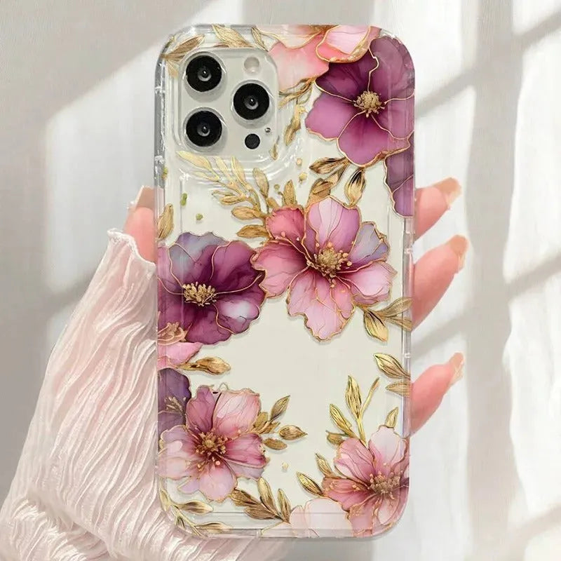 Pink purple flowers TPU air spring phone case for iPhone 12 Pro Max, transparent frosted finish