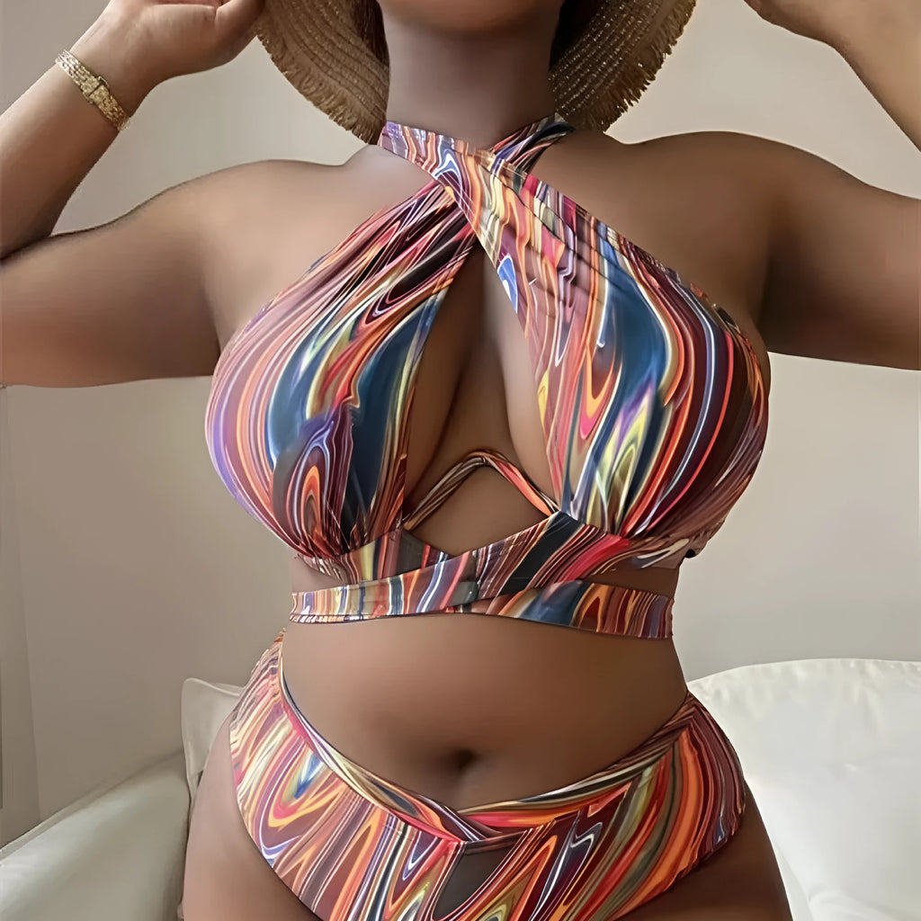 Women's floral high waist bikini swimsuit in plus sizes