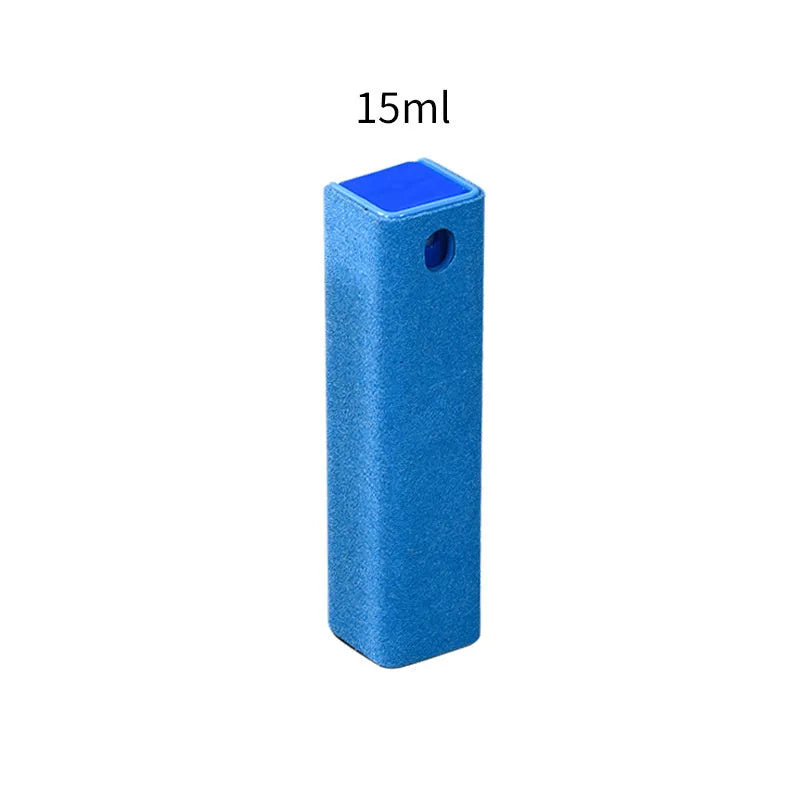 Blue square tube 15ml spray bottle with integrated fibre fleece wiper for cleaning phone and tablet screens.