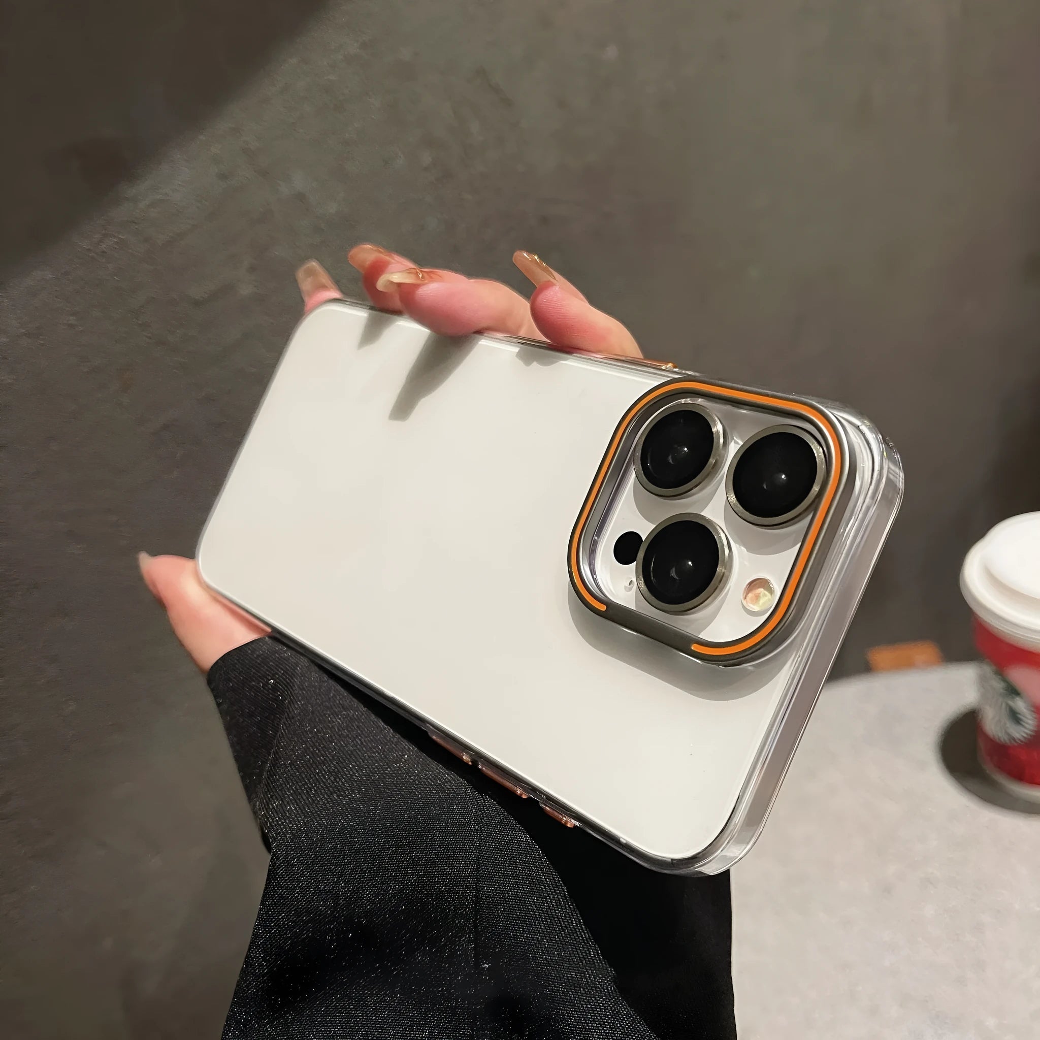 Transparent magnetic bracket phone case for iPhone 14 and 15 series with aluminium alloy frame
