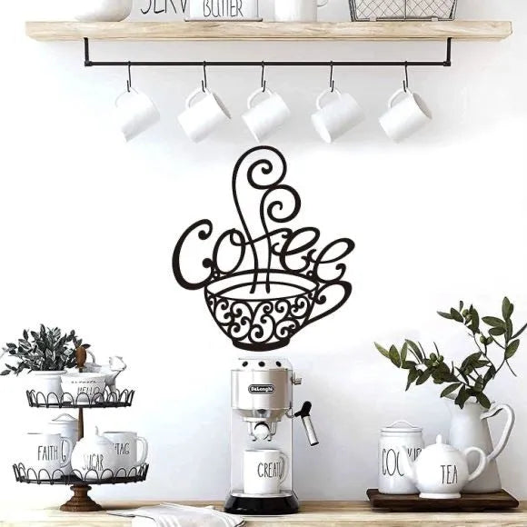 Black wrought iron wall decoration with English letters silhouette design measuring 26x28cm