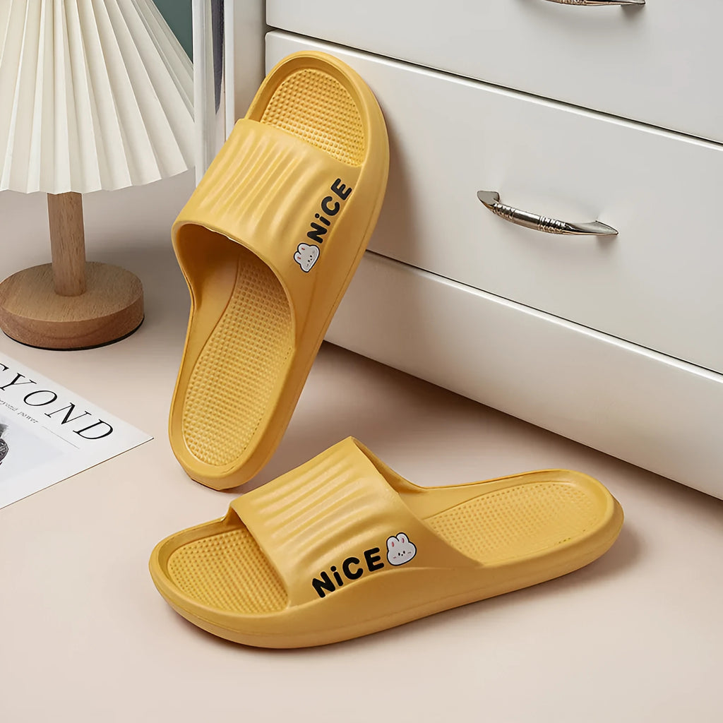 Adult EVA bathroom slippers with cartoon pattern in multiple colours