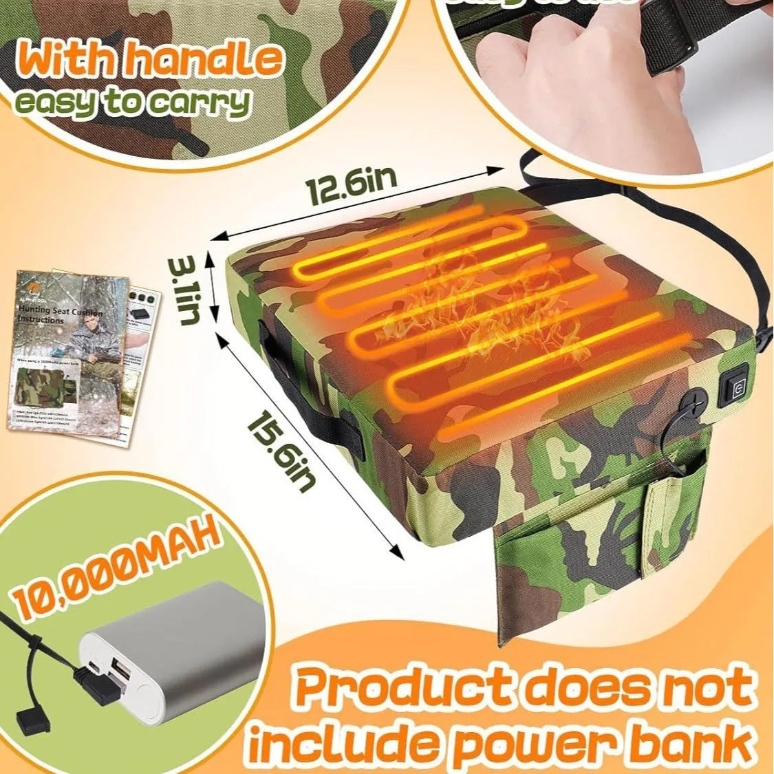 Camouflage heating cushion made of Oxford cloth for outdoor stadium seating, size 40x32x7cm