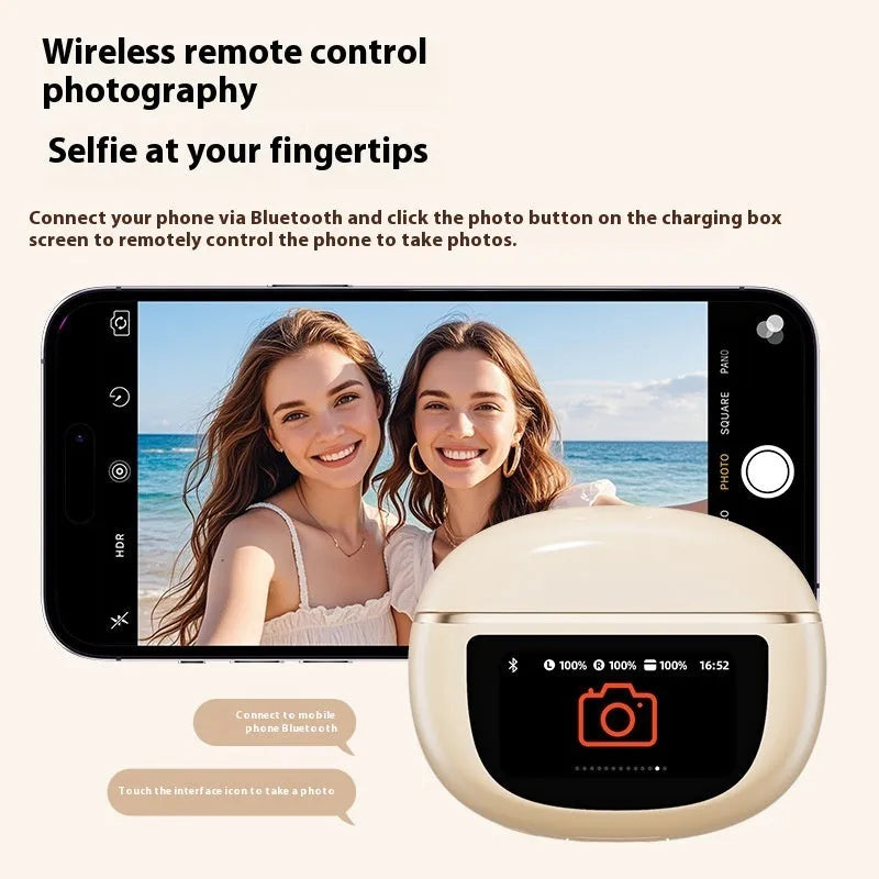 Wireless Bluetooth noise reduction headset in black with digital display and breathing light