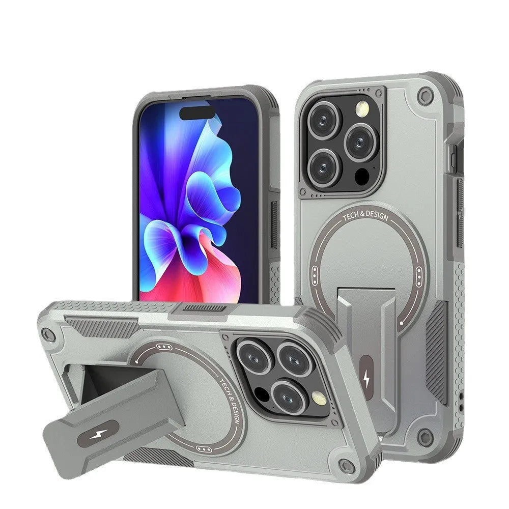Magnetic invisible bracket phone case in Titan Gray for iPhone 15 Pro Max with frosted finish