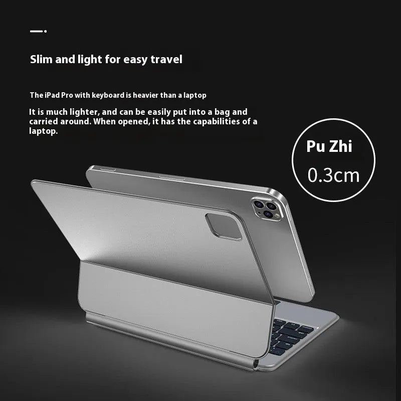 Bluetooth wireless keyboard with magnetic protective cover for iPad Pro and iPad Air tablets in various colours.