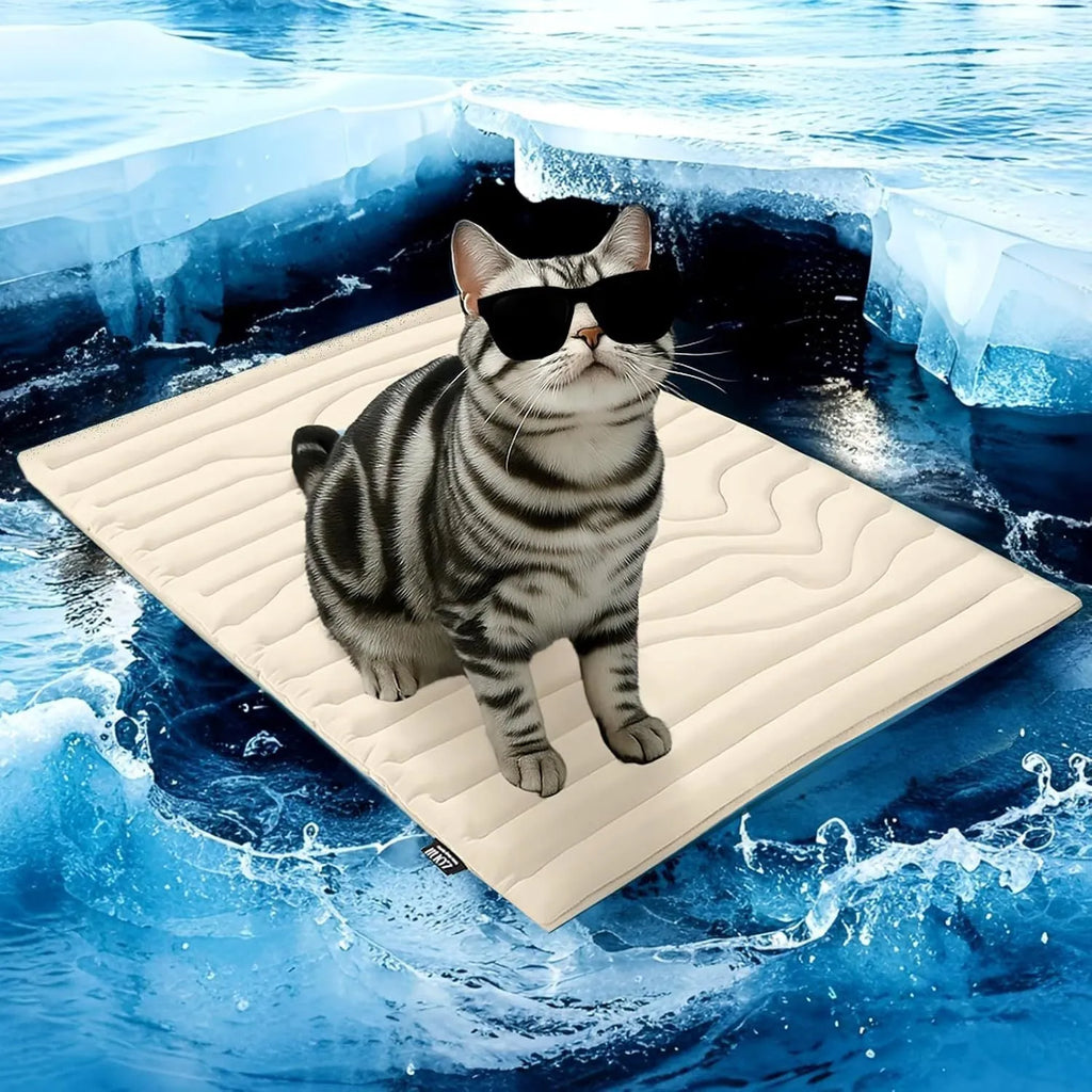 Gray polyester pet ice mat for summer heatstroke prevention, available in sizes S M L XL
