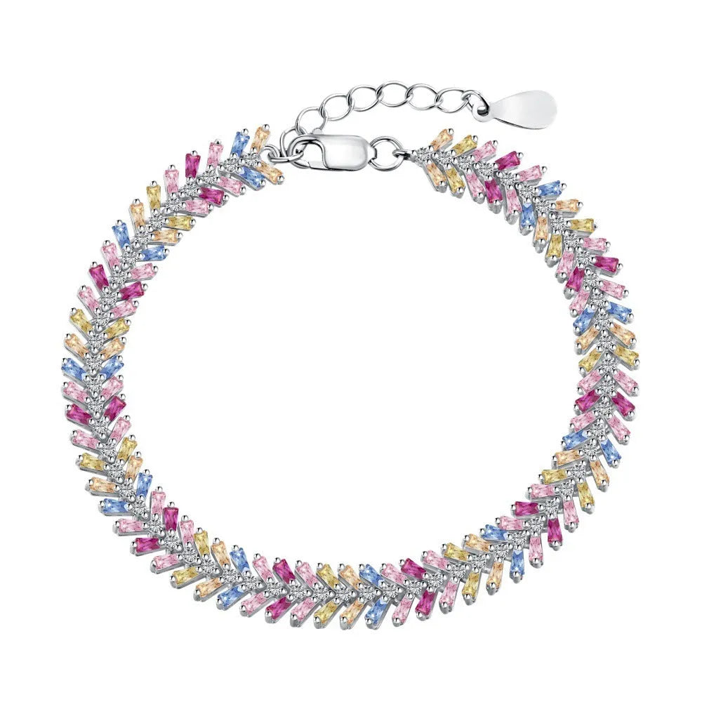 S925 sterling silver women's bracelet platinum colour with zirconium accents geometric round ring style 16cm size