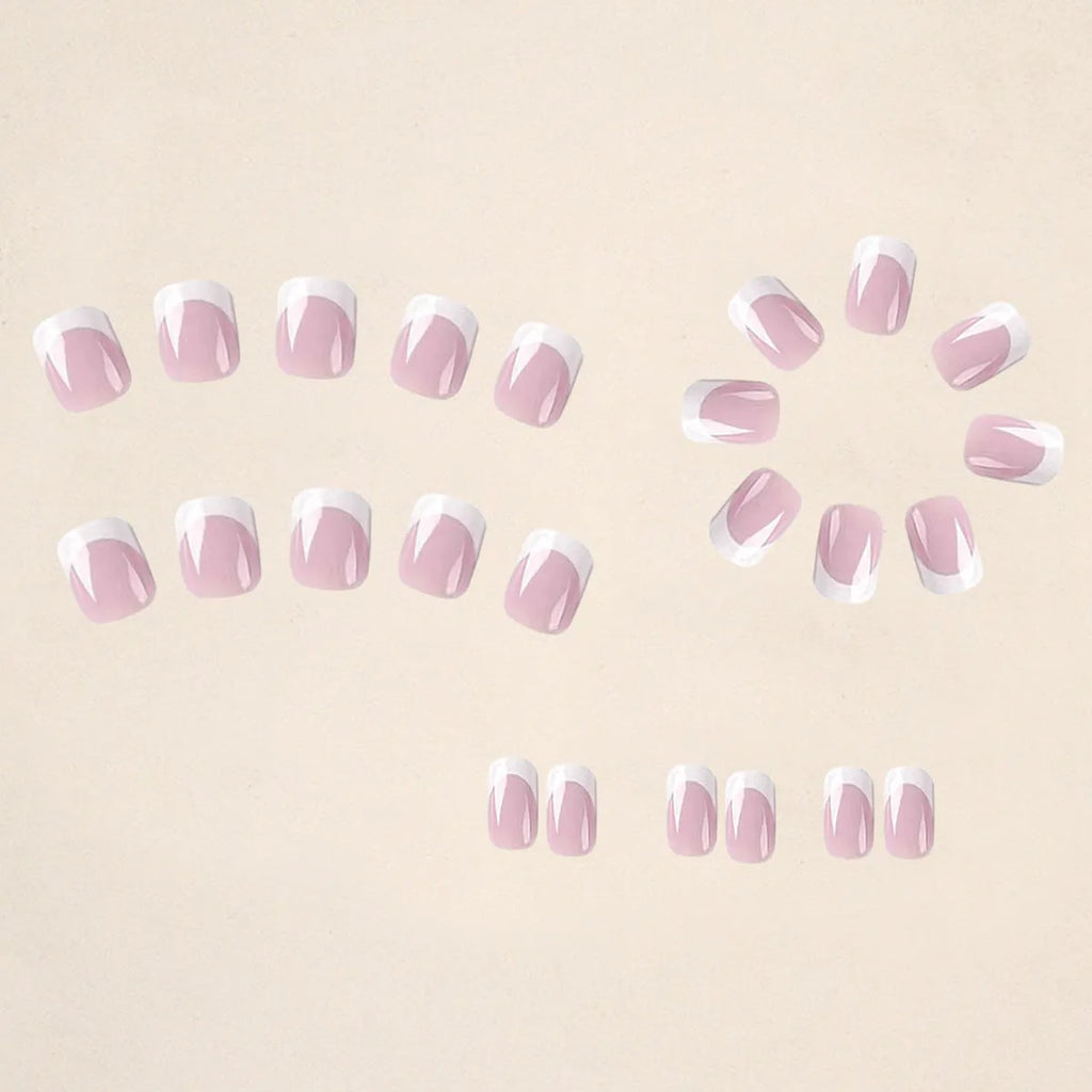 White plaid false nail tips set of 24 pieces with adhesive backing