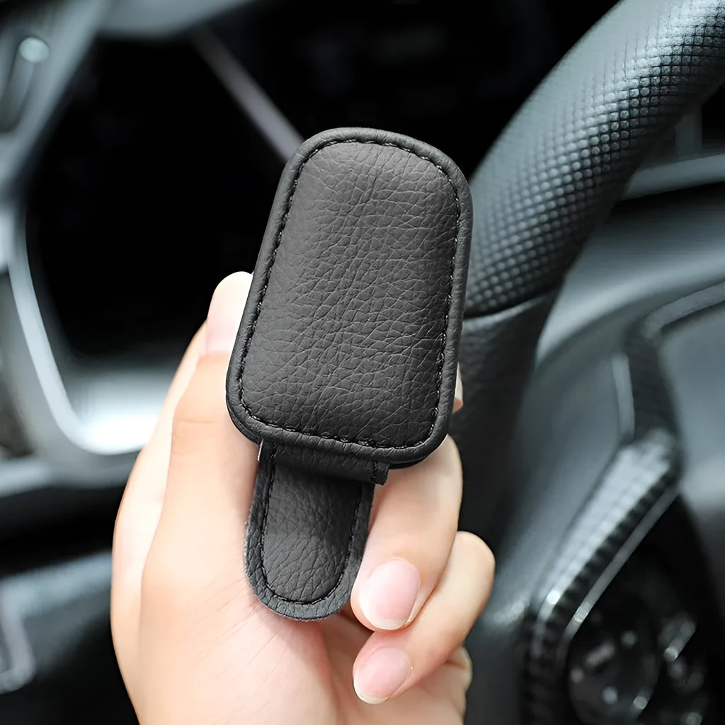 Car sun visor clip sunglasses holder made from PU leather in various colours