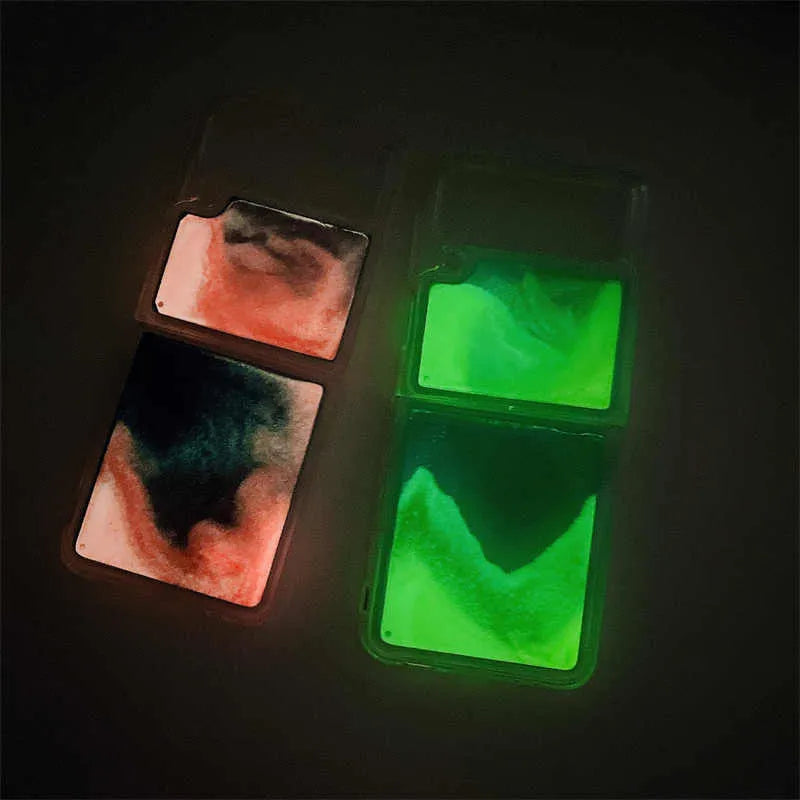 Luminous quicksand silicone phone case for Samsung Galaxy Z Flip6 in yellow green colour
