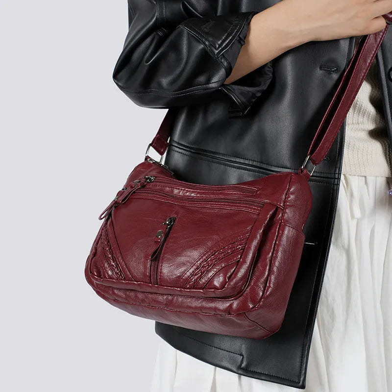 Retro mother bag large capacity compartment PU shoulder bag in brown urban simplicity style